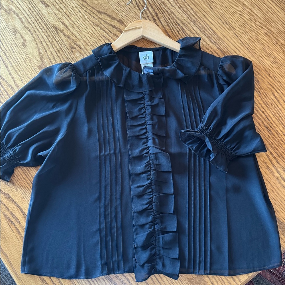 CAbi Cherish Black Ruffle Blouse